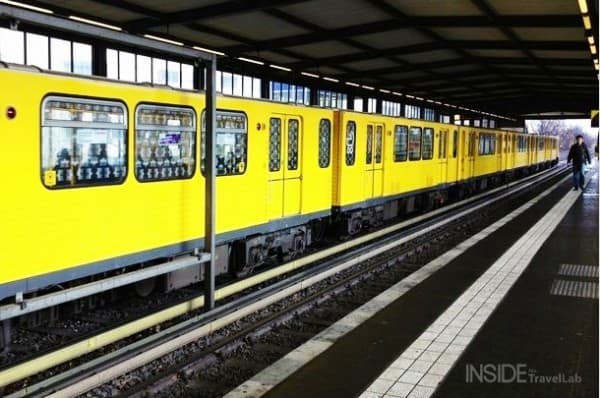 Yellow train in the station in Berlin, Germany 