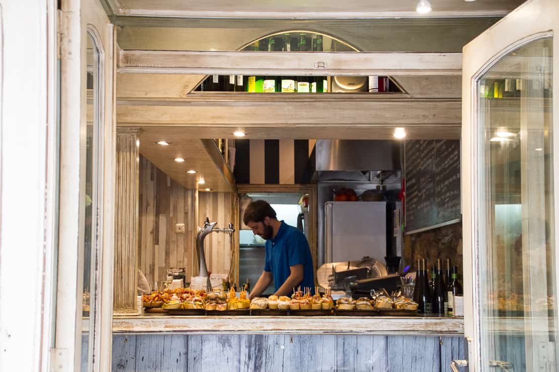 Tapas seen from the window of a restaurant in San Sebastian, Spain 