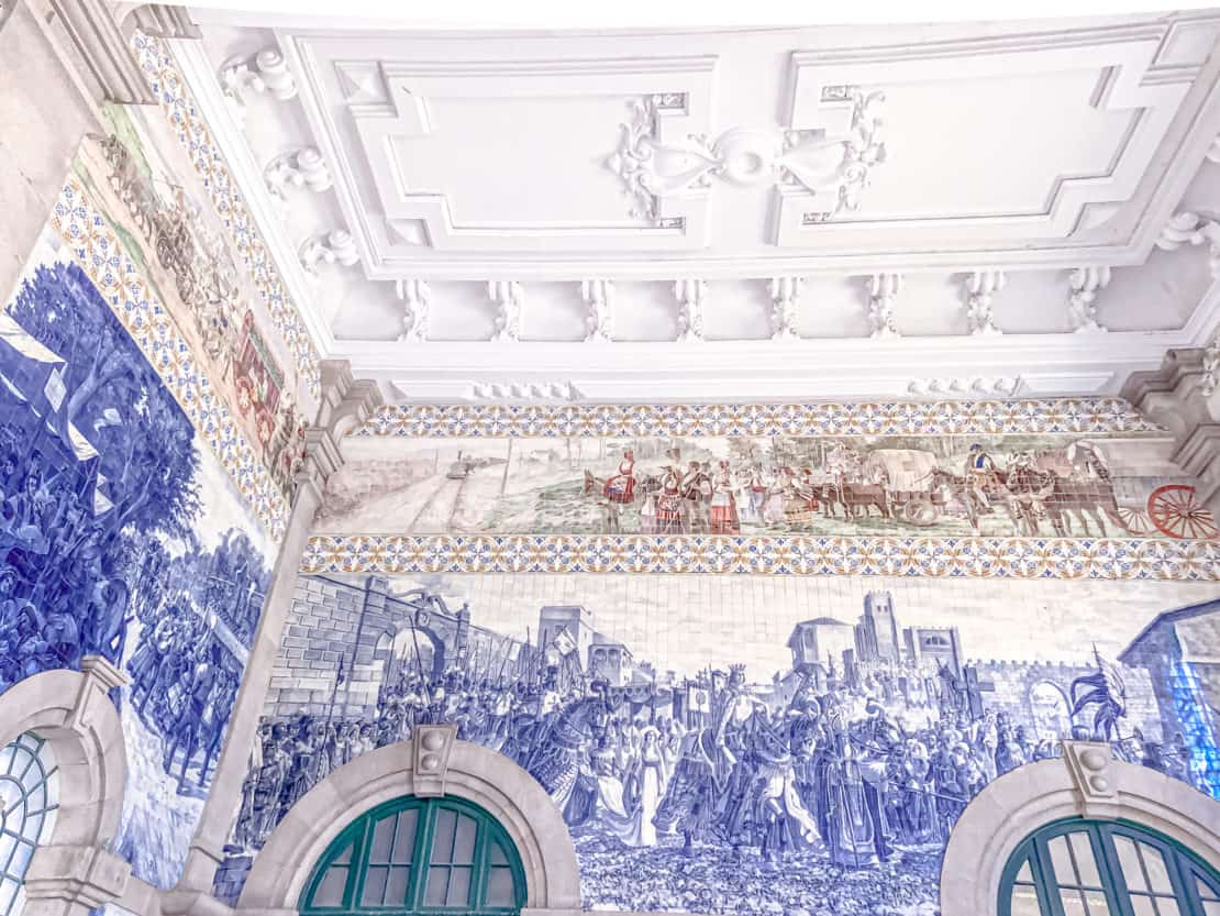 blue and white azulejo tiles, one day in Porto Portugal 