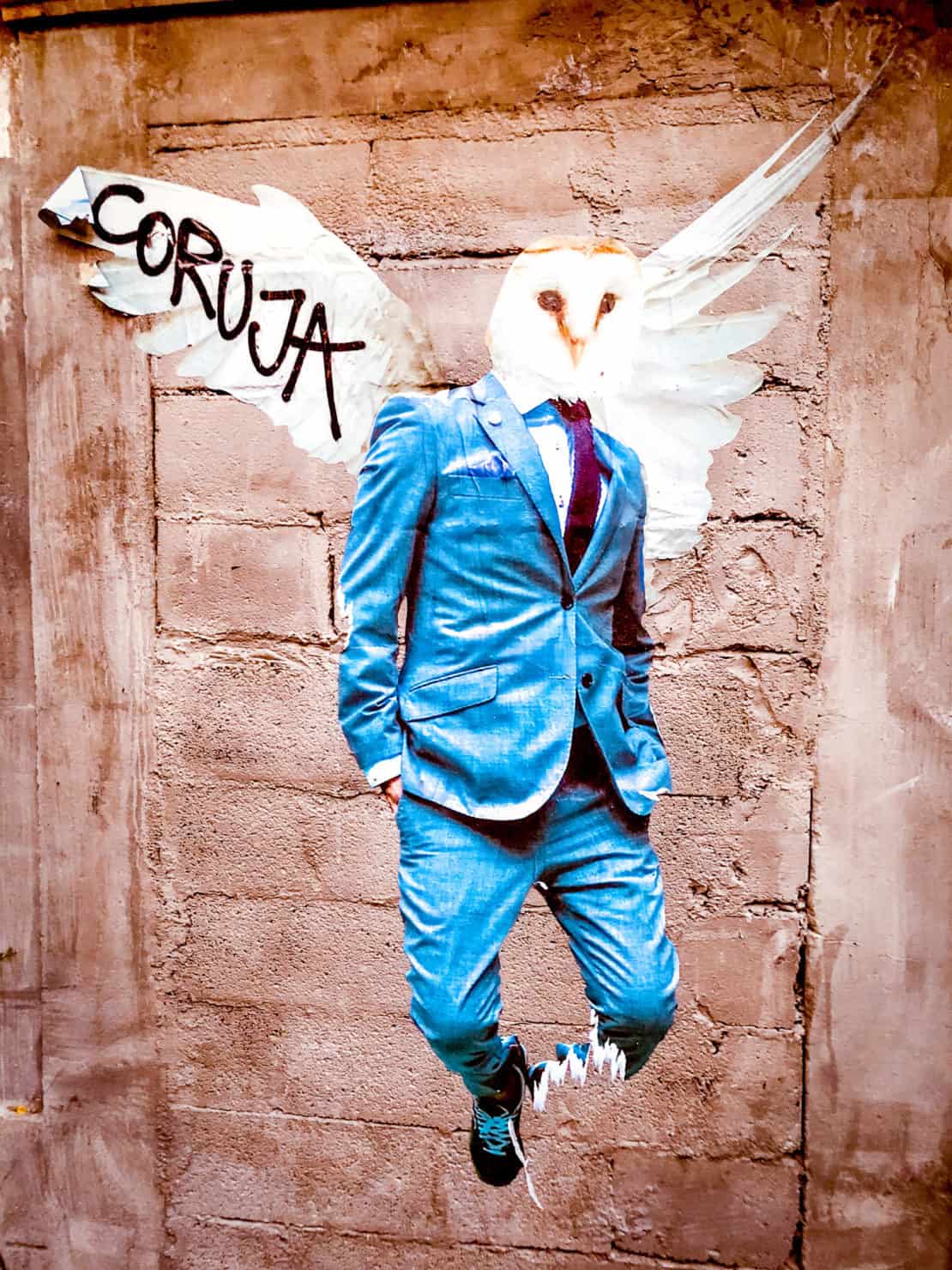 Street Art Owl Man in Suit