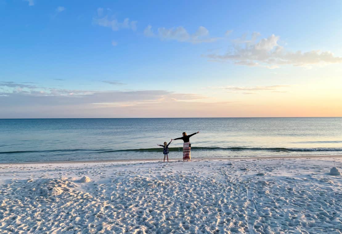 USA - Alabama - Gulf Shores at Sunset Abigail King and daughter