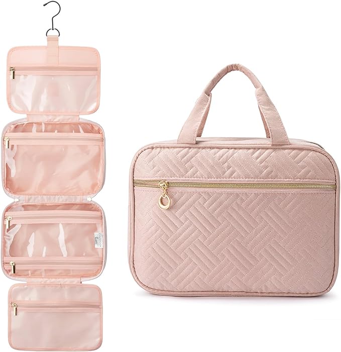 Pink hanging washbag for travel toiletries 