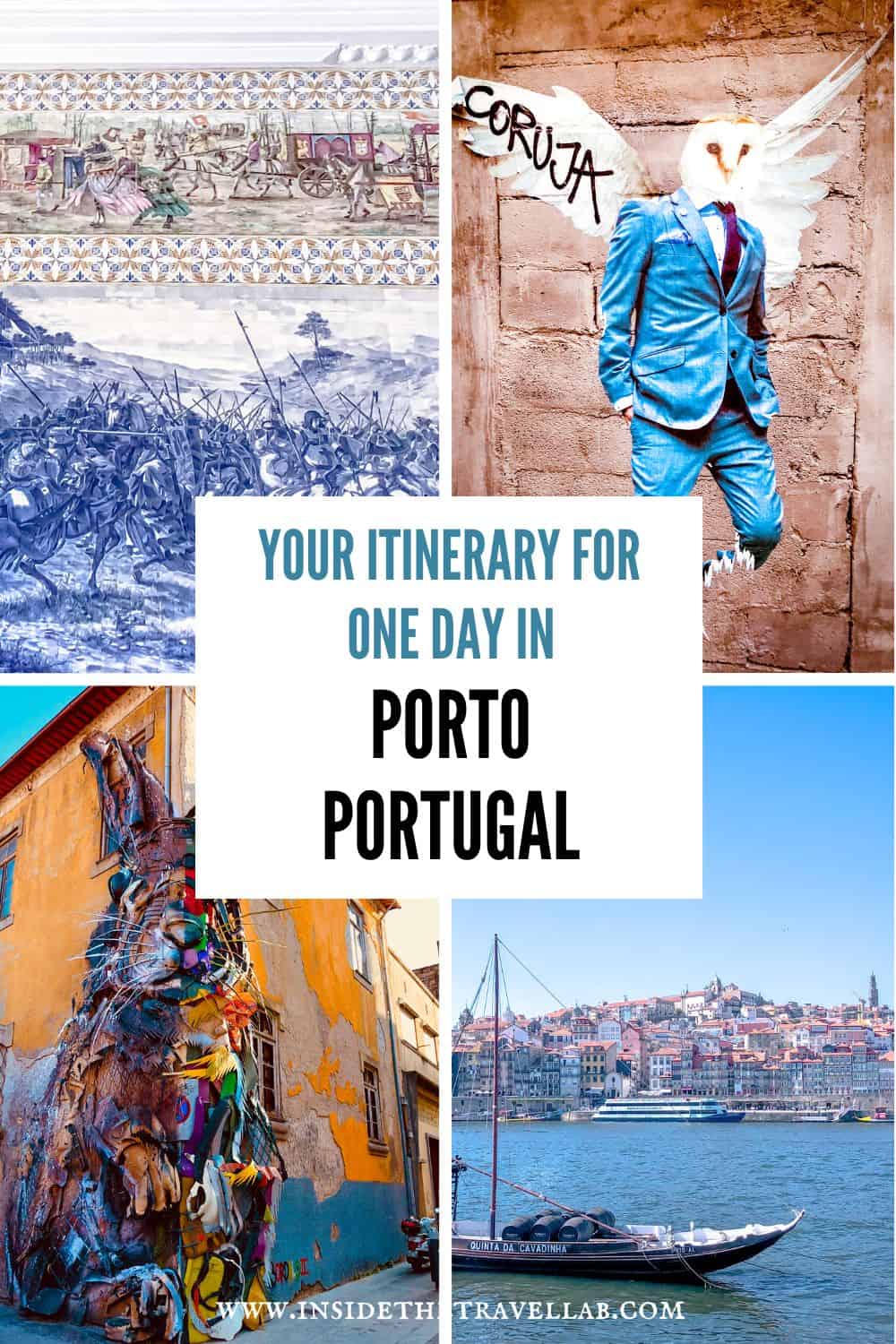 One day in Porto Portugal cover image for Pinterest with four photos from the city