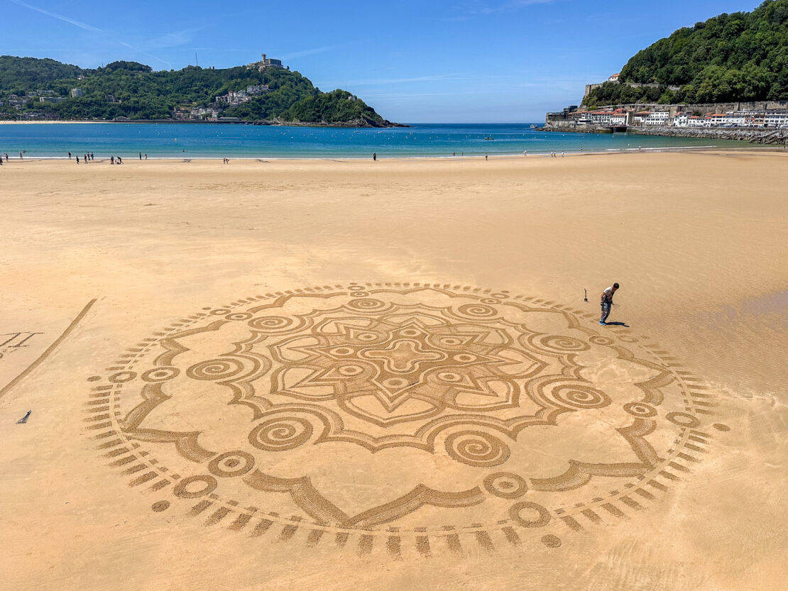 Sand art on Playa Concha San Sebastian Basque Country Spain