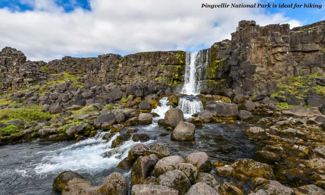 Small waterfall in Þingvellir National Park in Iceland 