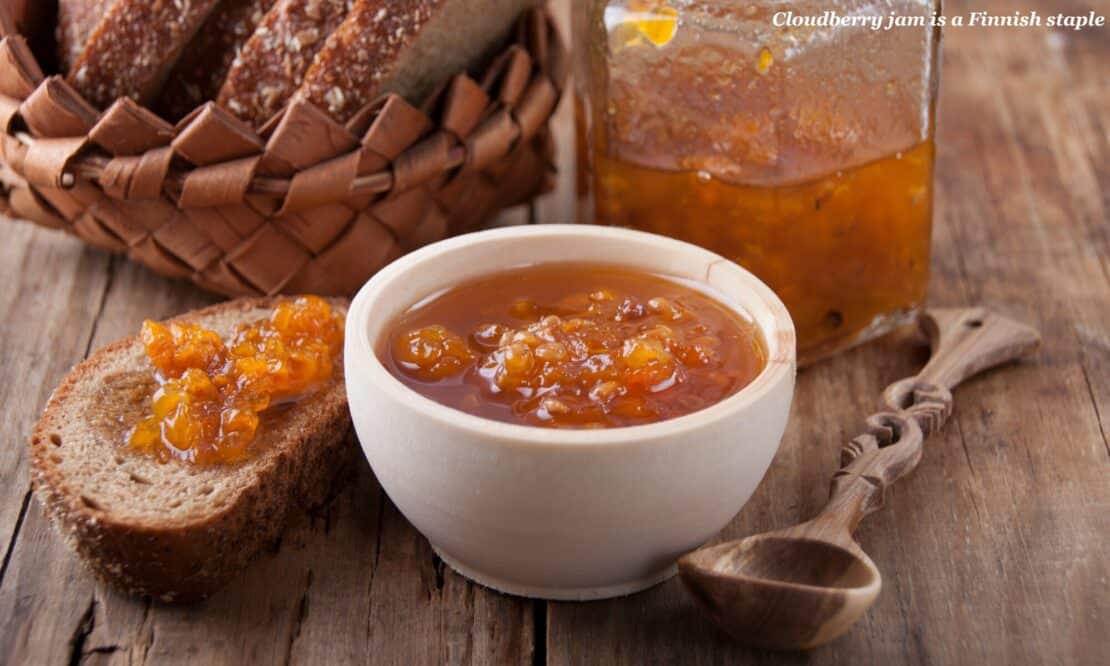 Cloudberry jam spread on fresh bread - the best helsinki souvenirs 