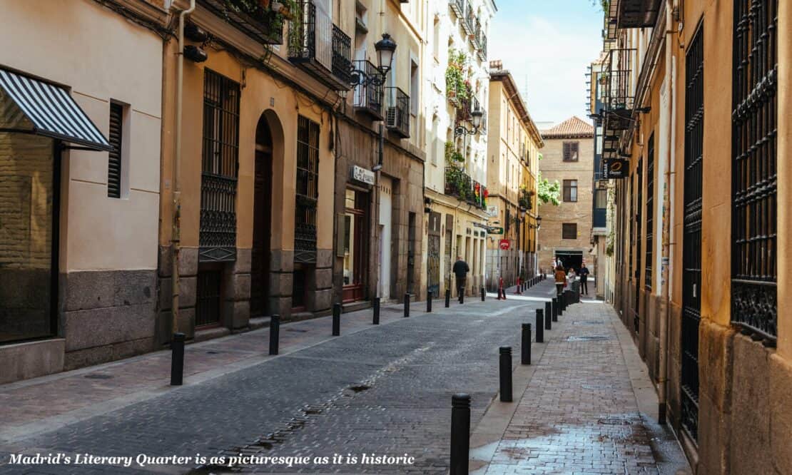 Narrow street in Madrid's Literary Quarter - the best neighbourhoods to stay in Madrid 