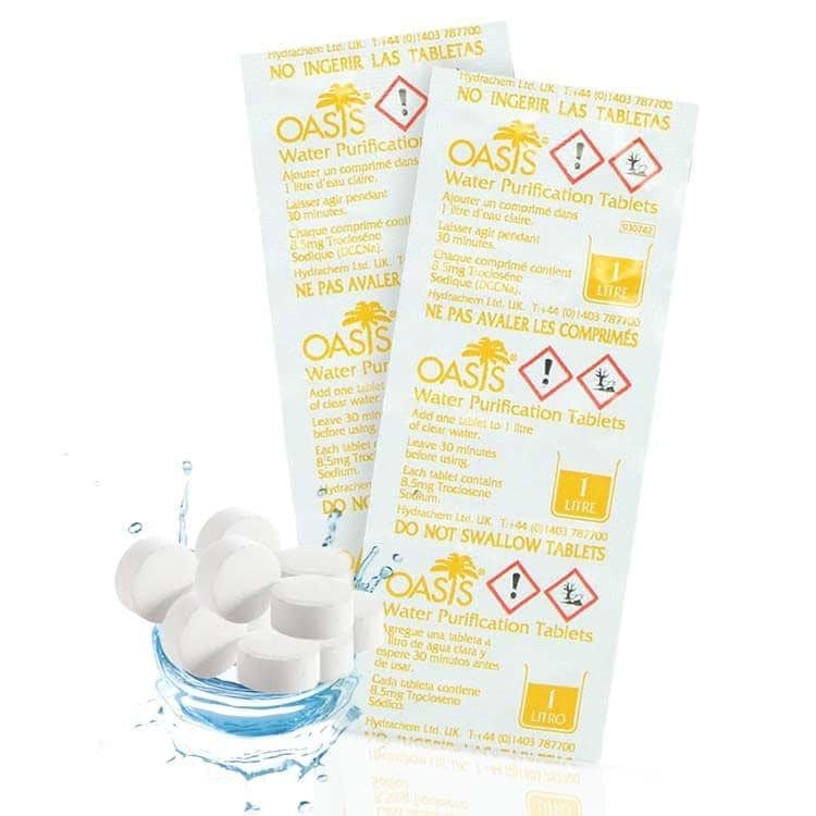 Oasis water purification tablets - beach camping checklist 
