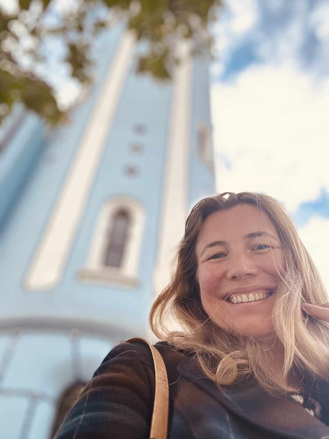 Abi in Bratislava by the Blue Church