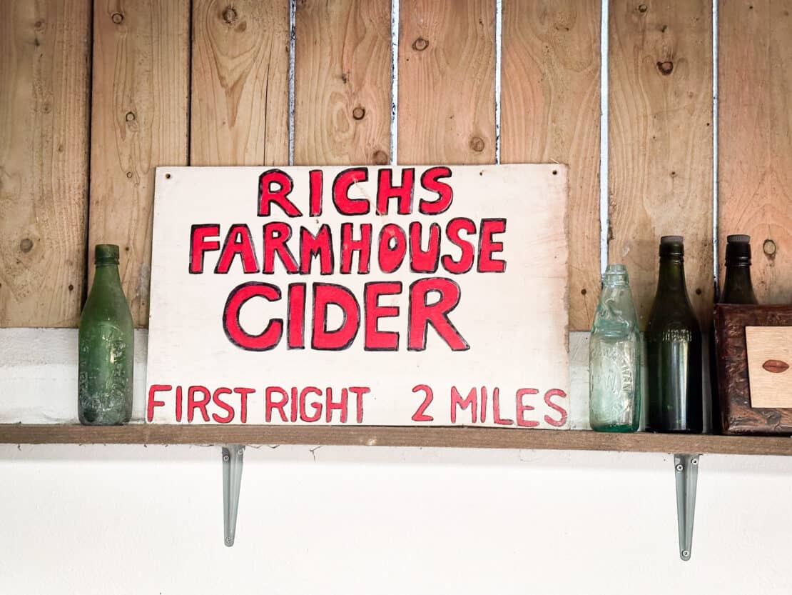 Rich's Farmhouse Cider sign in Somerset, England 