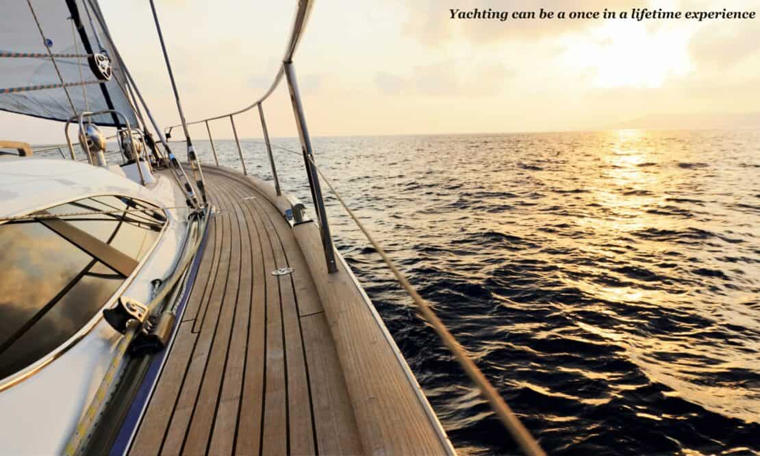 Sun deck of a yacht at sunset - best yacht rental deals 