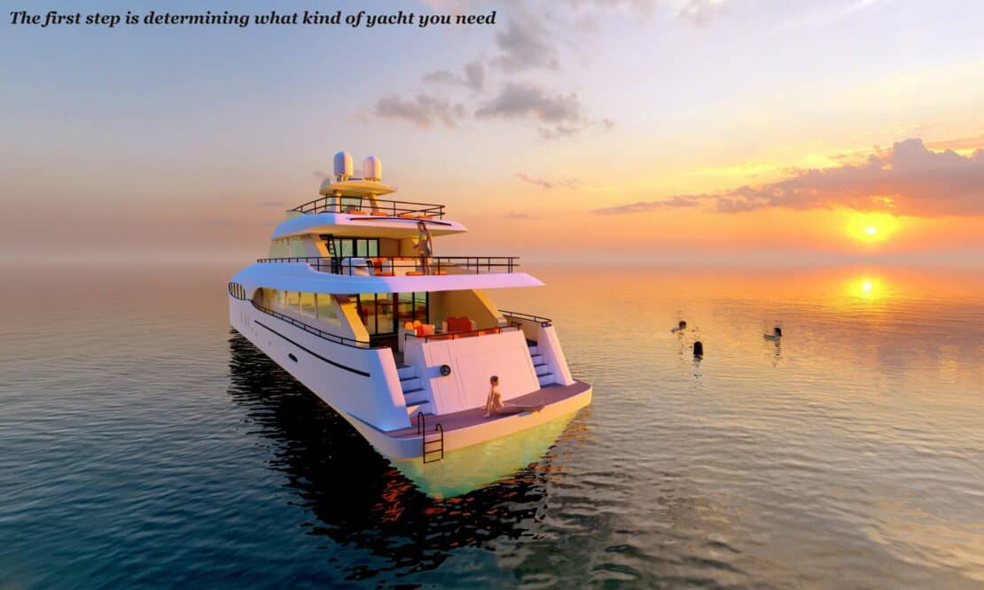 Yacht at sea with people swimming during sunset - best yacht rental deals 