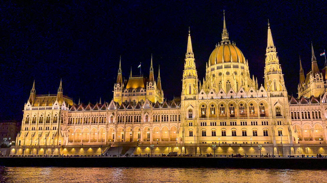 The Hungarian Parliament building lit up at night - Viking Aegir review