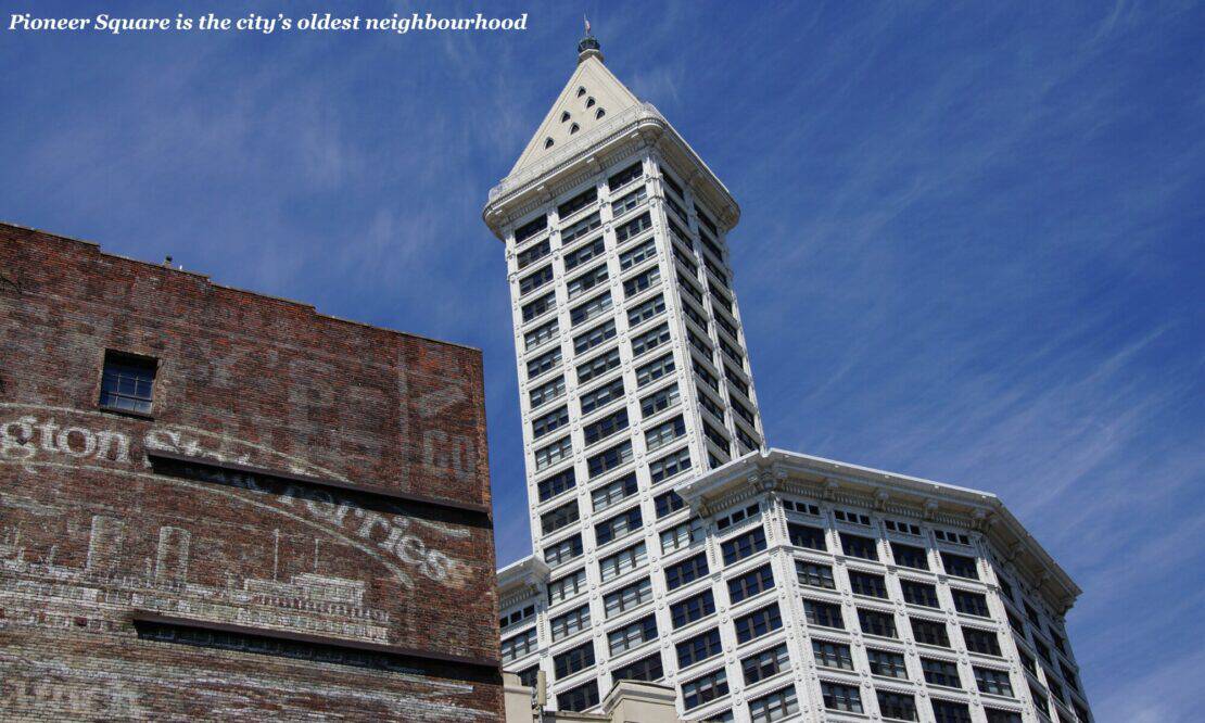 White tower in Pioneer square in Seattle