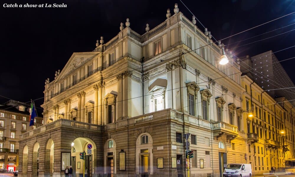 La Scala in Milan lit up at night, Italy - Florence or Milan?