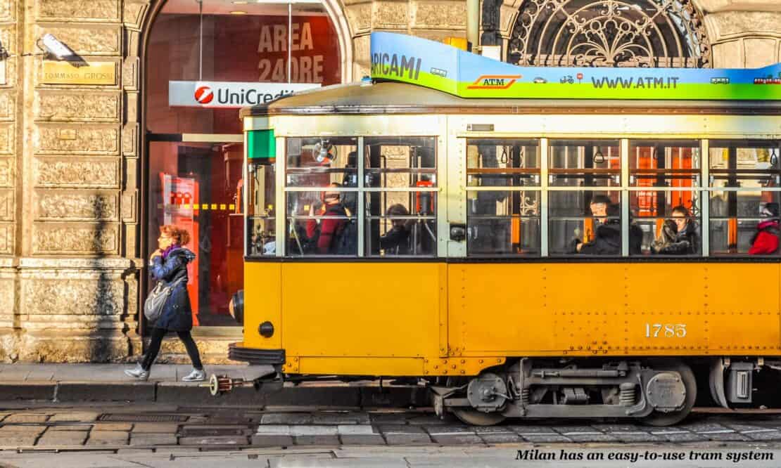 Old-fashioned tram in Milan city centre, Italy - Florence or Milan 