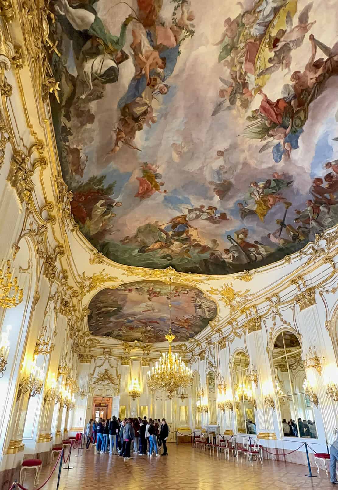 Interior including ceiling of Hall of Mirrors in Schonbrunn Vienna