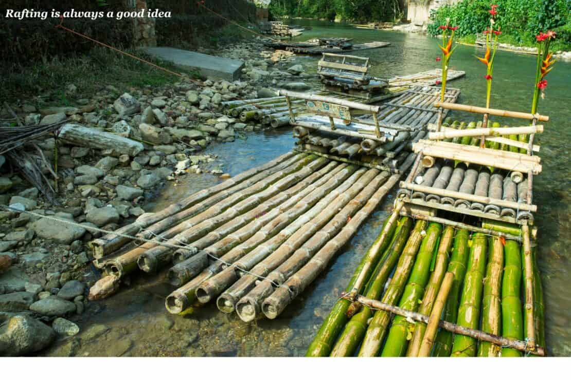 Bamboo rafts on a river in Jamaica - Jamaica vs Barbados 